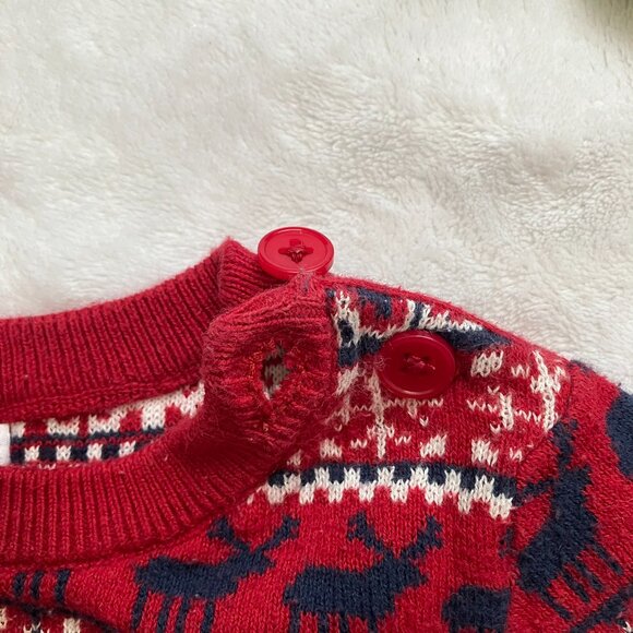 Joe Fresh Baby Fair Isle Holiday Sweater Size 6-12M | EUC Red Navy Knit Snow - Picture 4 of 14